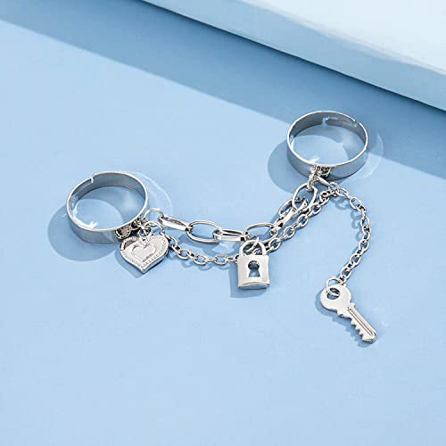 Gold-Toned Lock-Key Chain Rings Set